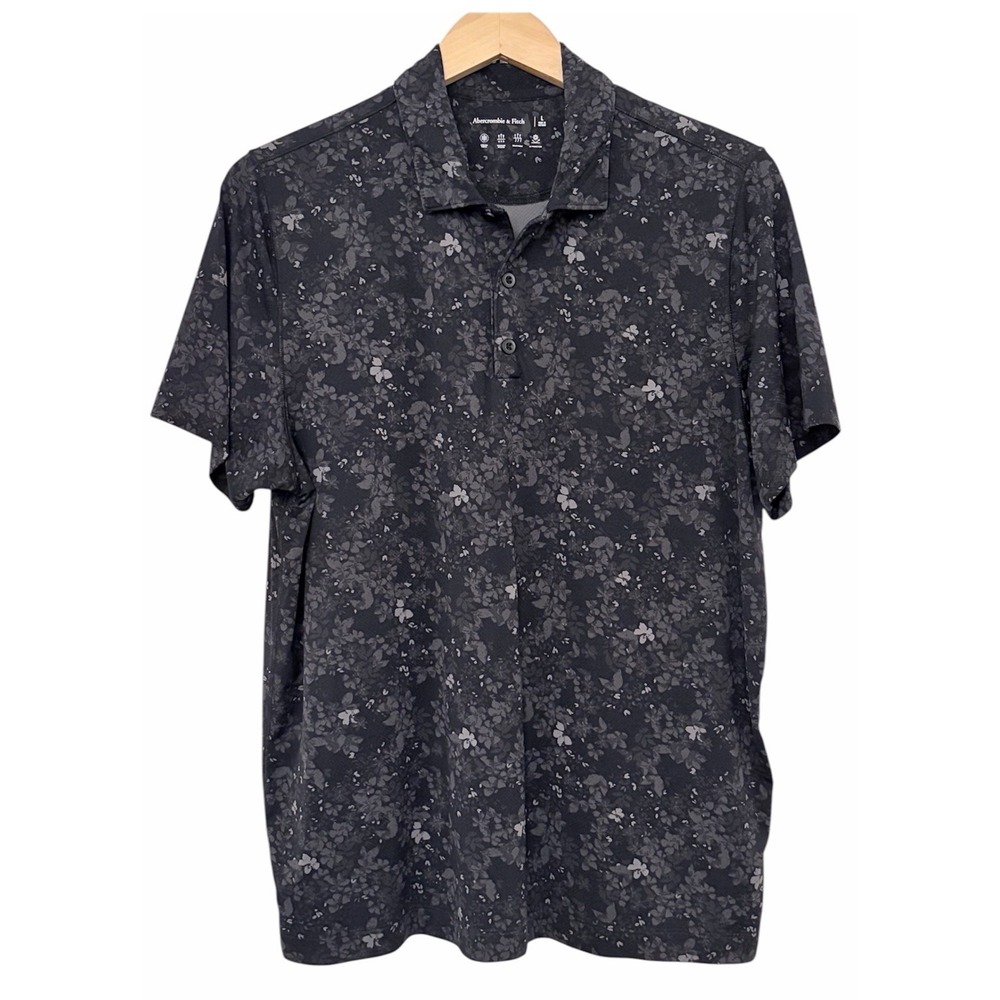 Abercrombie & Fitch Mens L Performance Polo Shirt‎ Black Floral UV Golf Athletic